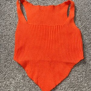 SHEIN Orange Ribbed Pointed-Hem Tank Bodysuit